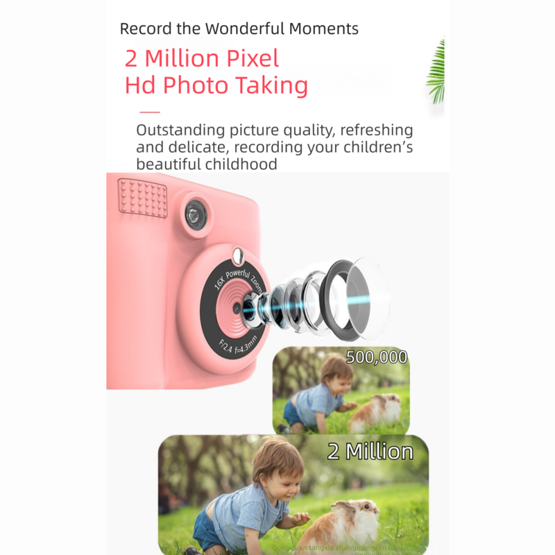 Blue ABS-681 Portable Kids Mini Digital Polaroid with 32GB Card, 3 Rolls Printing Paper & 6 Color Pens - Instant Print Thermal Photo Printer for DIY Fun