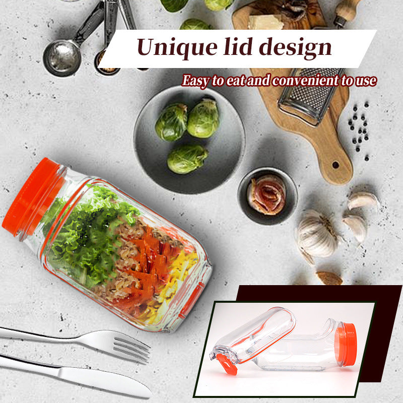 Orange Portable All-in-One Side-Opening Salad Container Jar with Fork(10.5x19CM) - Plastic Layered Meal Storage Cup for Kitchen & On-the-Go