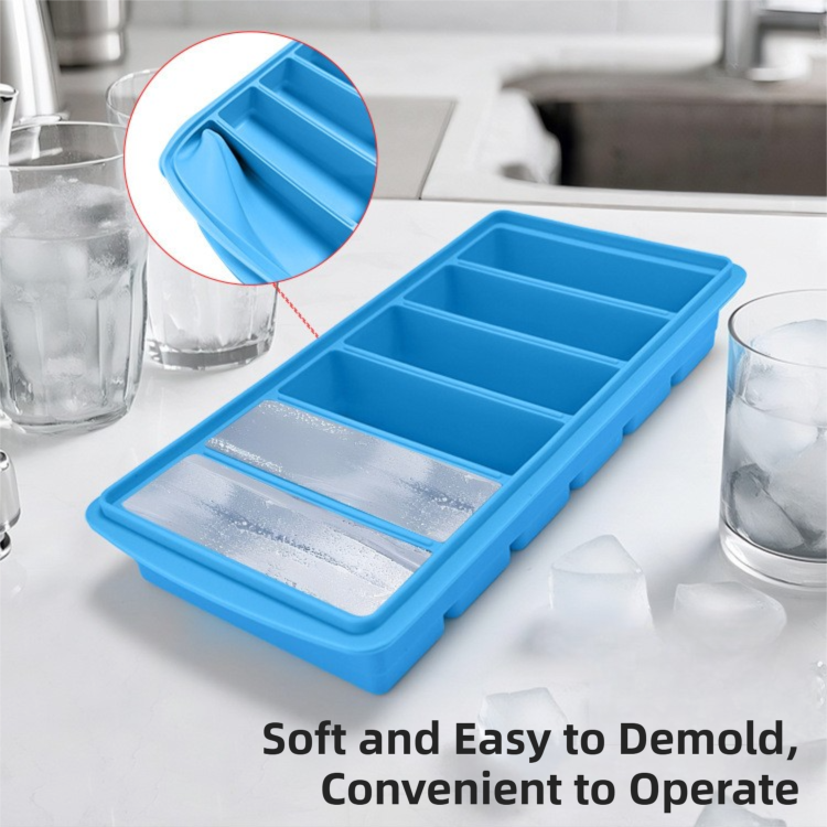 2-Packs Pink 6-Grid Extra Long Silicone Ice Cube Tray - Easy Release Reusable Food Grade Mold for Whiskey, Cocktails & Commercial Use