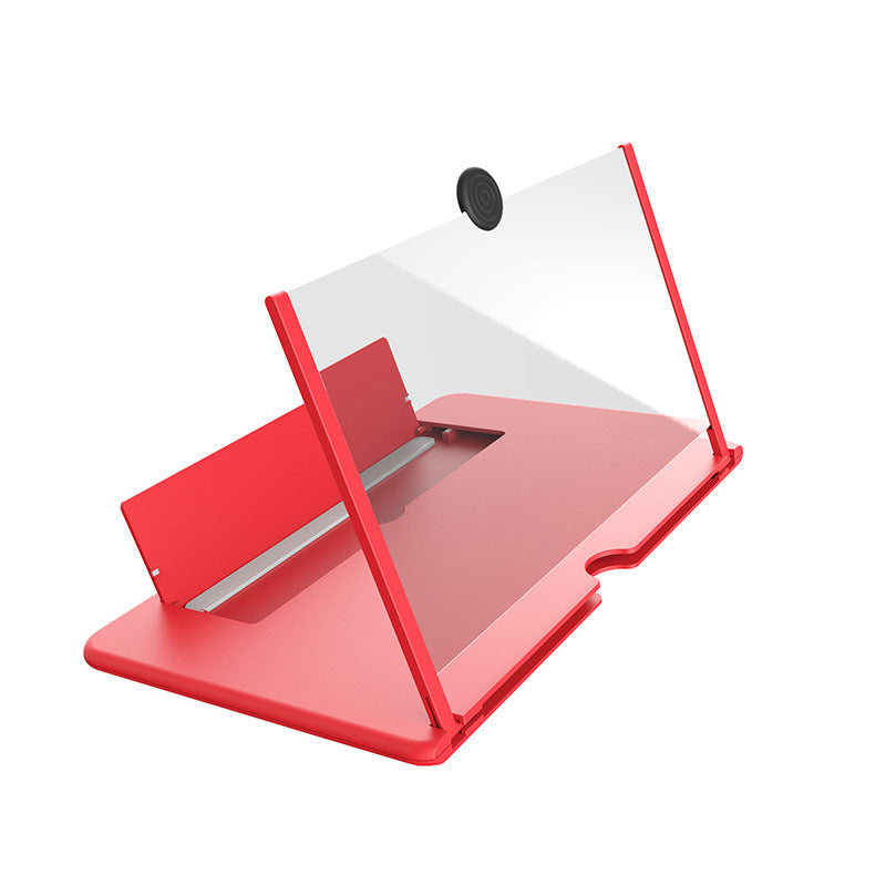 Red 12-Inch Ultra-Clear Portable Retractable HD Mobile Phone Screen Magnifier - Eye Protection Fresnel Lens Projector, with Built-in Phone Holder & Adjustable Base