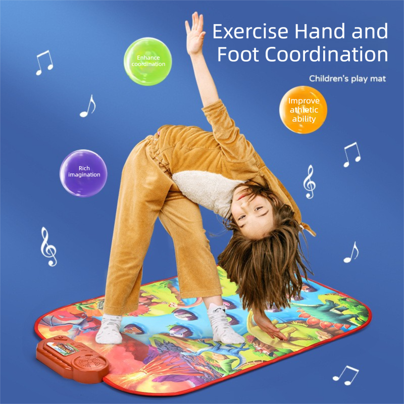 2-Pack Kids Multifunctional Electronic Dance Mat(52x86CM) - Dinosaur & Transport Theme Play Mat with Sound Recognition for Early Education and Physical Exercise