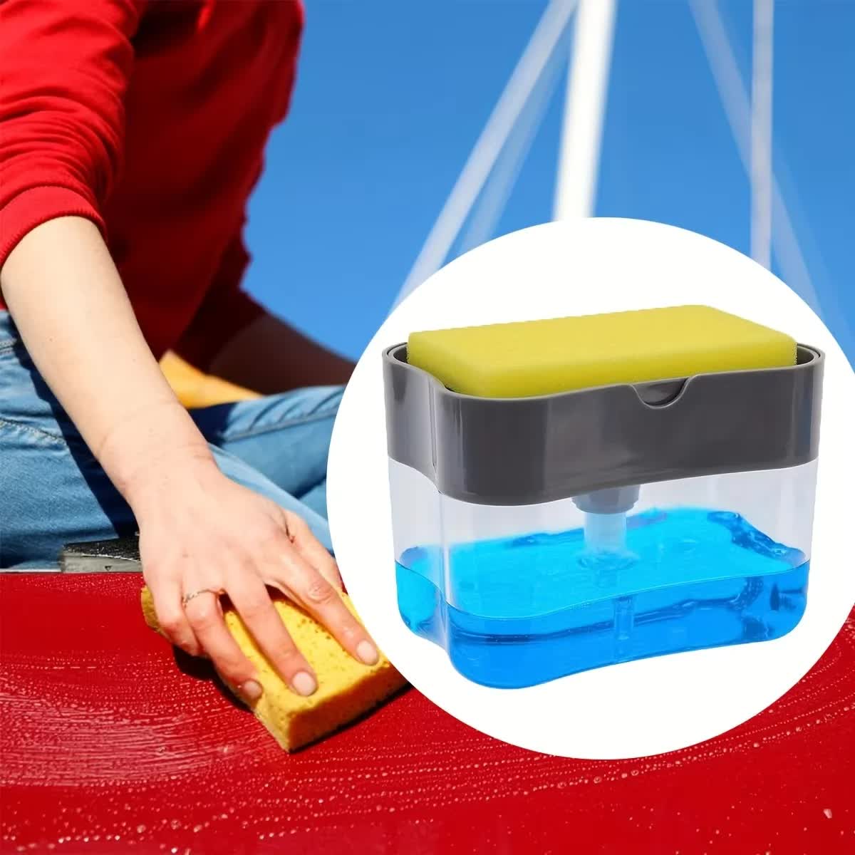 2-Pack Black Kitchen Press-Type Dish Soap Dispenser & Sponge Caddy - 2-in-1 Automatic Liquid Pump for Dish Scrubbers & Scouring Pads