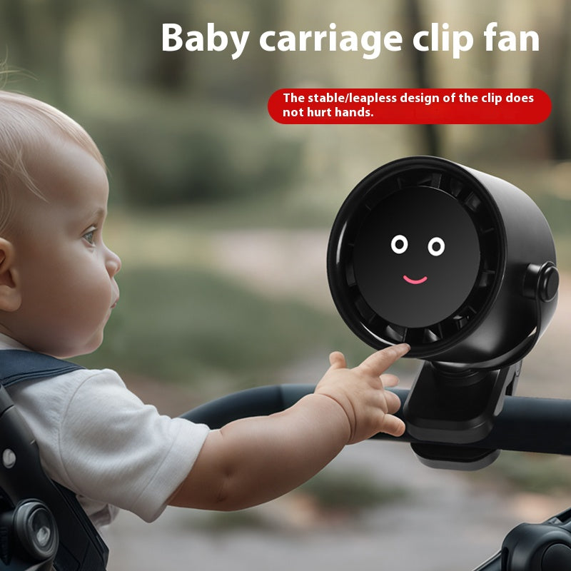 Black Portable Stroller Fan with LED Display - Bladeless Safety Clip-On Fan for Baby & Desk (4000mAh, 360 degree Rotation)