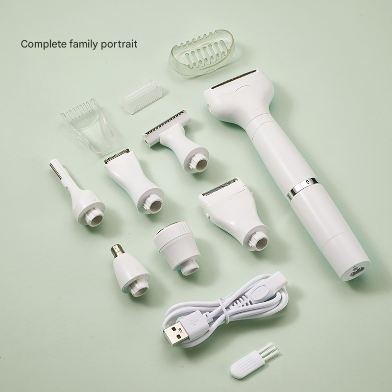 White 7-in-1 Multifunctional Electric Shaver for Women - USB Rechargeable Painless Hair Removal Epilator with Washable Heads for Face, Body & Eyebrows