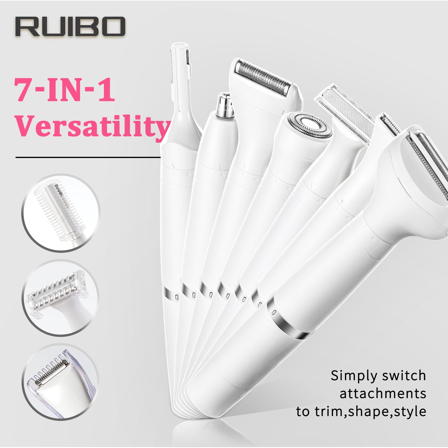 White 7-in-1 Multifunctional Electric Shaver for Women - USB Rechargeable Painless Hair Removal Epilator with Washable Heads for Face, Body & Eyebrows