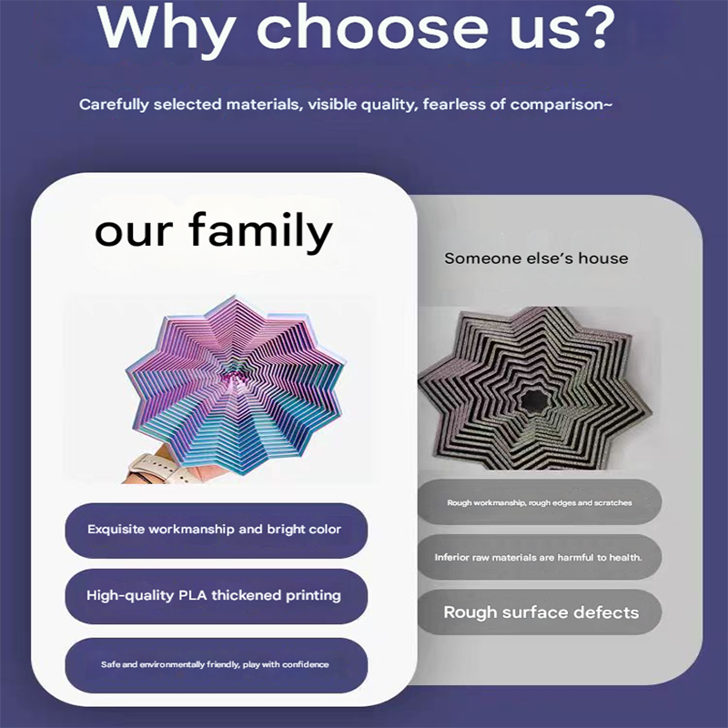 2-Pcs Laser Purple Smart 3D Printed Fidget Toy - Hexagonal Illusion Folding Desk Toy for Stress Relief & Focus