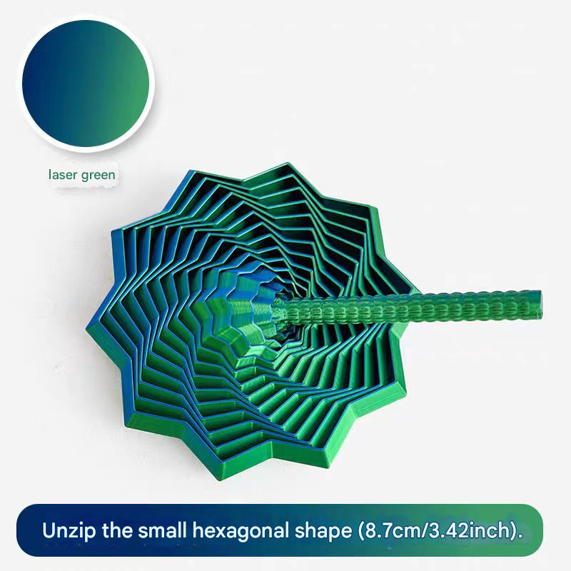 2-Pcs Laser Green Smart 3D Printed Fidget Toy - Hexagonal Illusion Folding Desk Toy for Stress Relief & Focus