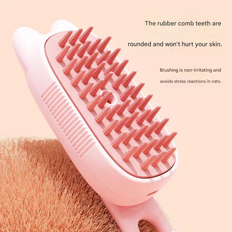 Beige Pet Spray Grooming Brush - 3-in-1 Steam Dematting Comb with Nano Mist for Cats & Dogs - Anti-Flying Hair & Massage