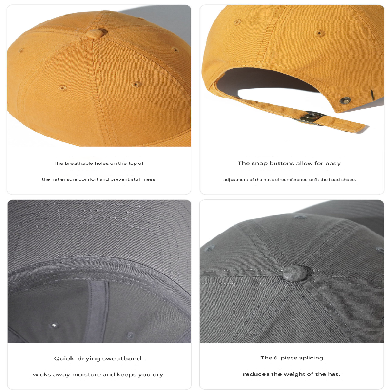 Yellow Premium Pure Cotton Quick-Dry Baseball Cap - Outdoor Sports & Camping Sun Hat, Adjustable Fit(54-62cm)
