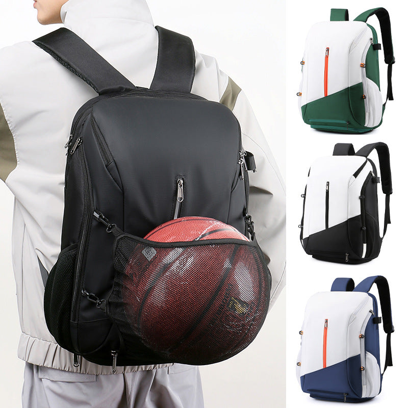 White and blue Multi-functional Sports Backpack for Men & Women - Waterproof Basketball, Badminton, Tennis & Soccer Bag with Shoe Compartment + Net