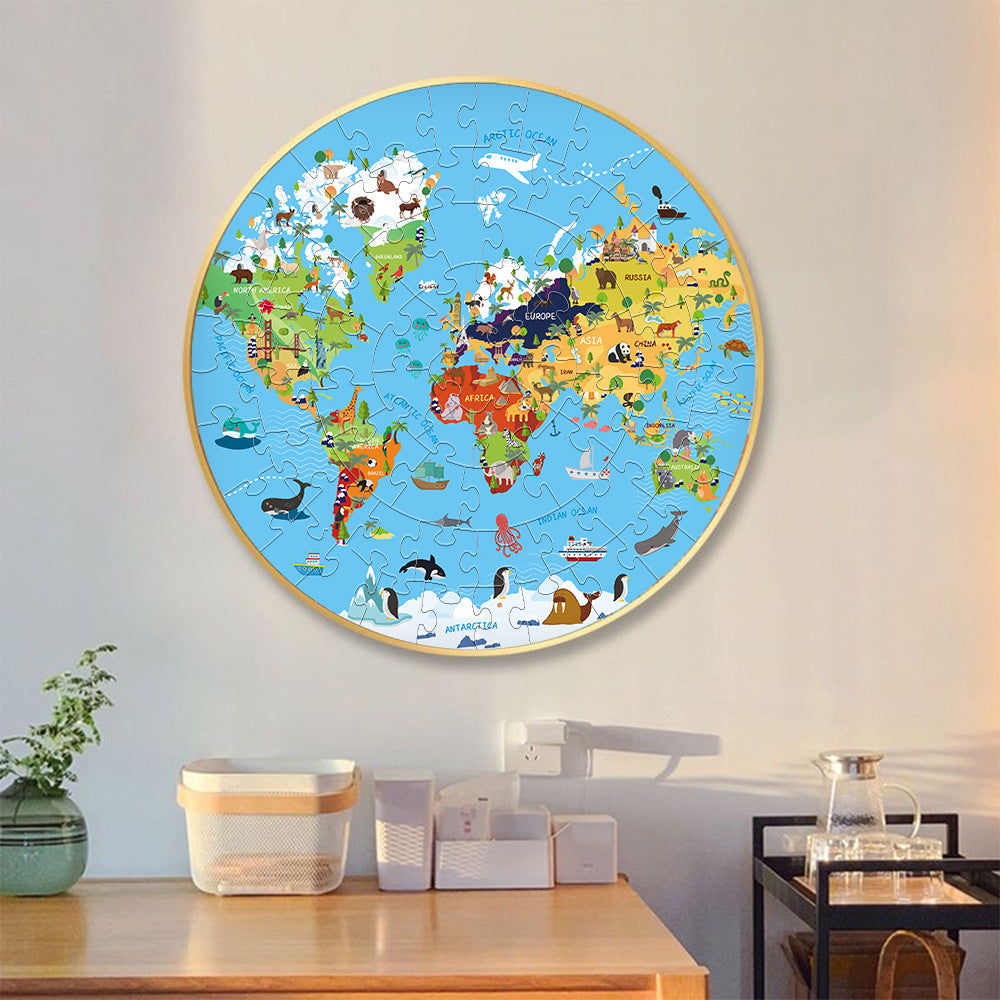 World Animal Puzzle Round Cardboard 70-Piece Jigsaw Puzzle - Educational Kids Puzzle Toy, Fun & Engaging