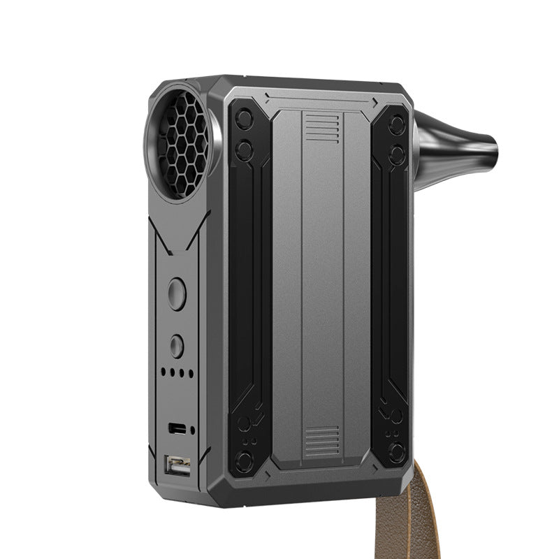 Black Multifunctional Turbo Fan - Portable High-Speed Dust Blower with LED Light & Emergency Power Bank for Outdoor & Home Use