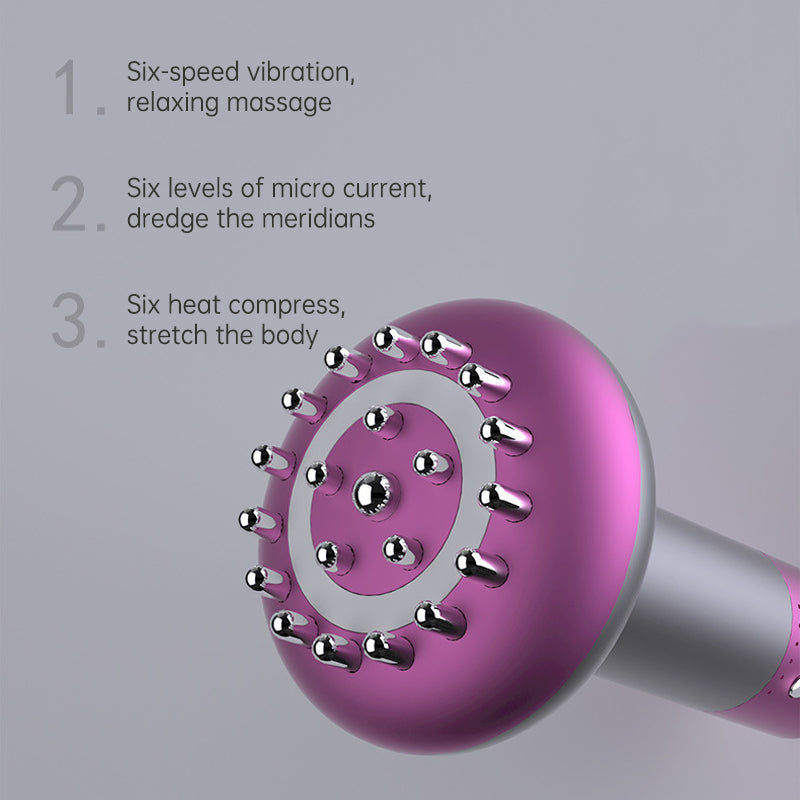Purple Electric Meridian Brush Massager - 6-in-1 Handheld Device with Vibration, Microcurrent, and Heat Therapy