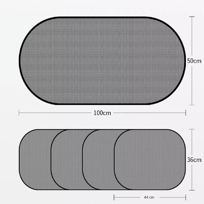 Black Universal Car Window Sun Shade Set - Mesh Fabric UV Protection(One solid rear baffle + two perforated angled baffles + two solid side baffles)