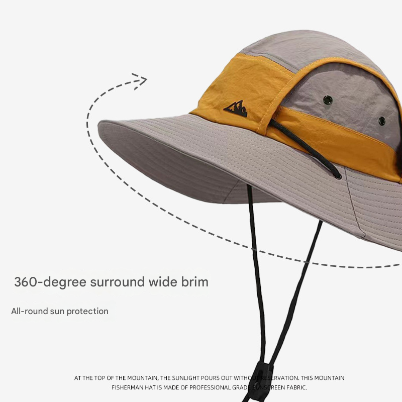 White Quick-Dry Sun Protection Bucket Hat for Men - Breathable Outdoor Hiking & Fishing Cap with Wide Brim