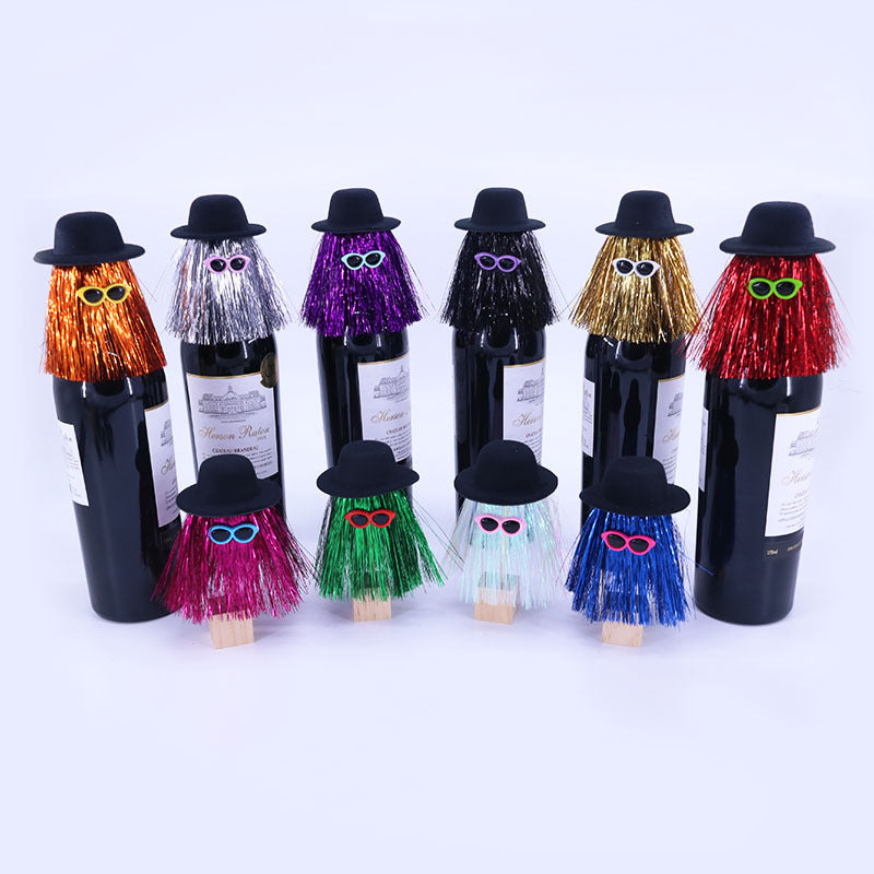 5-PCS Gold Halloween Party Wine Bottle Hats - Spooky Creative Bottle Decorations, Approx. 8x12cm