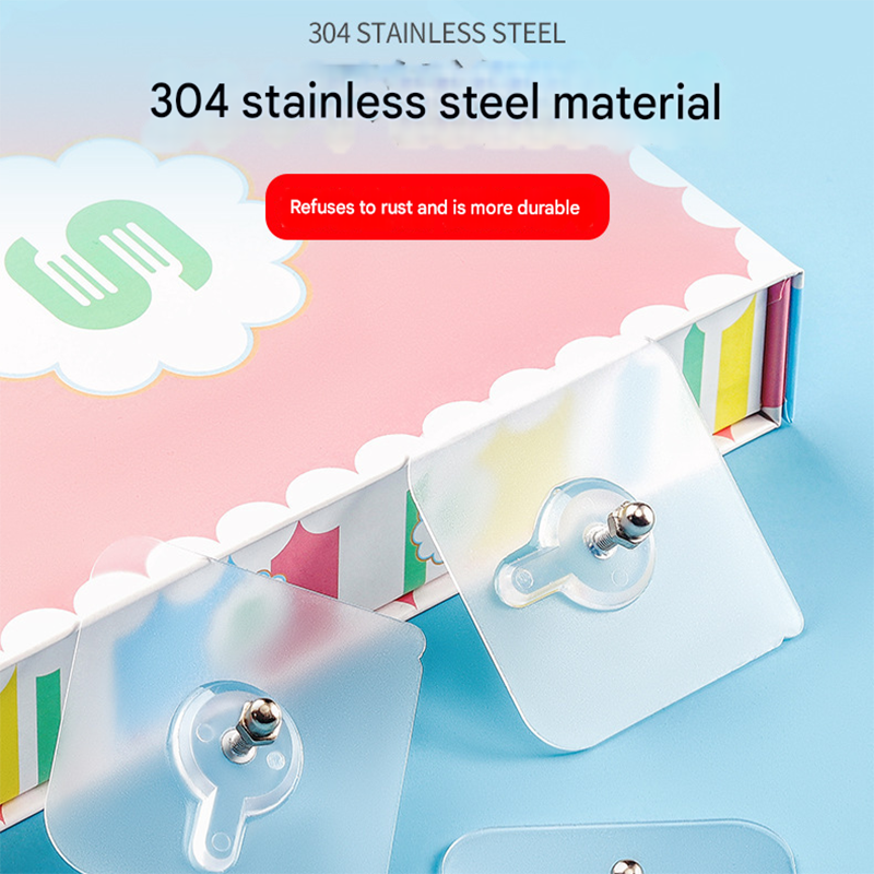 50-PCS Heavy Duty Adhesive Screw Stickers No Drilling Wall Hooks 6x6cm Waterproof Stainless Steel for Kitchen Bathroom Rental Friendly(12mm)