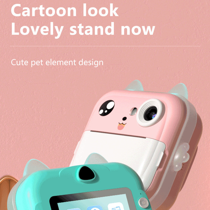 Blue cat Kids Instant Print Camera Zero Ink Digital Video Recorder with 32GB Card and 3 Paper Rolls Portable Rechargeable Toy Gift