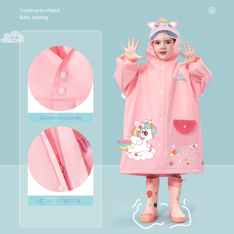 Pink unicorn Kids Waterproof Raincoat with Expandable Backpack Slot Hooded Rain Jacket for Boys & Girls School & Outdoor(size:S)
