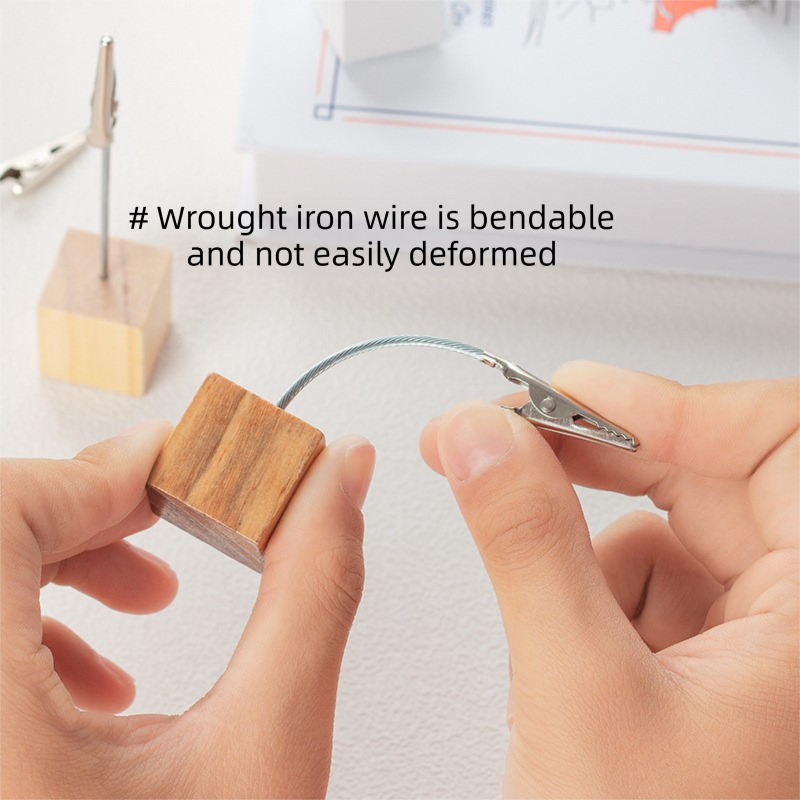 Black 4 Pack Wooden Cube Memo Clips Photo Holders with Flexible Wire Alligator Clasp for Weddings Home and Office Desk Decor 11cm Height