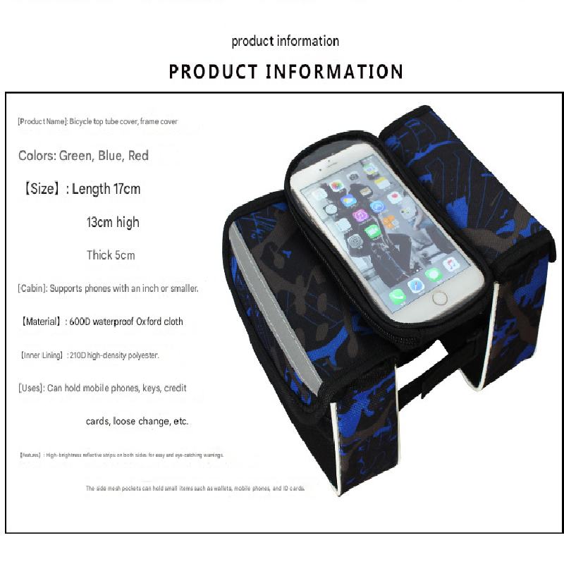 Red Bicycle Top Tube Frame Bag with Detachable Touch Screen Phone Holder Waterproof Double Pouch Cycling Saddle Bag for Mountain Bikes