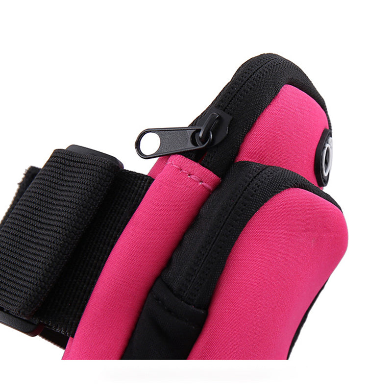 Rose red Sports Running Armband Bag Water Resistant Phone Pouch with Dual Zipper Pockets Earphone Hole for Gym Jogging Cycling Fits 6.5 Inch Smartphones