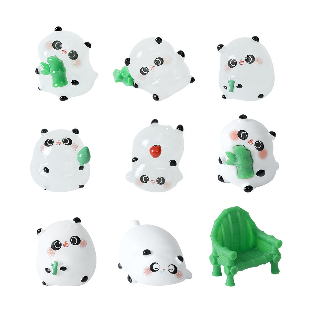 5-PCS Transparent bamboo Cute Glow in the Dark Panda Figurines Resin Miniature Ornaments for DIY Fairy Gardens and Micro Landscapes