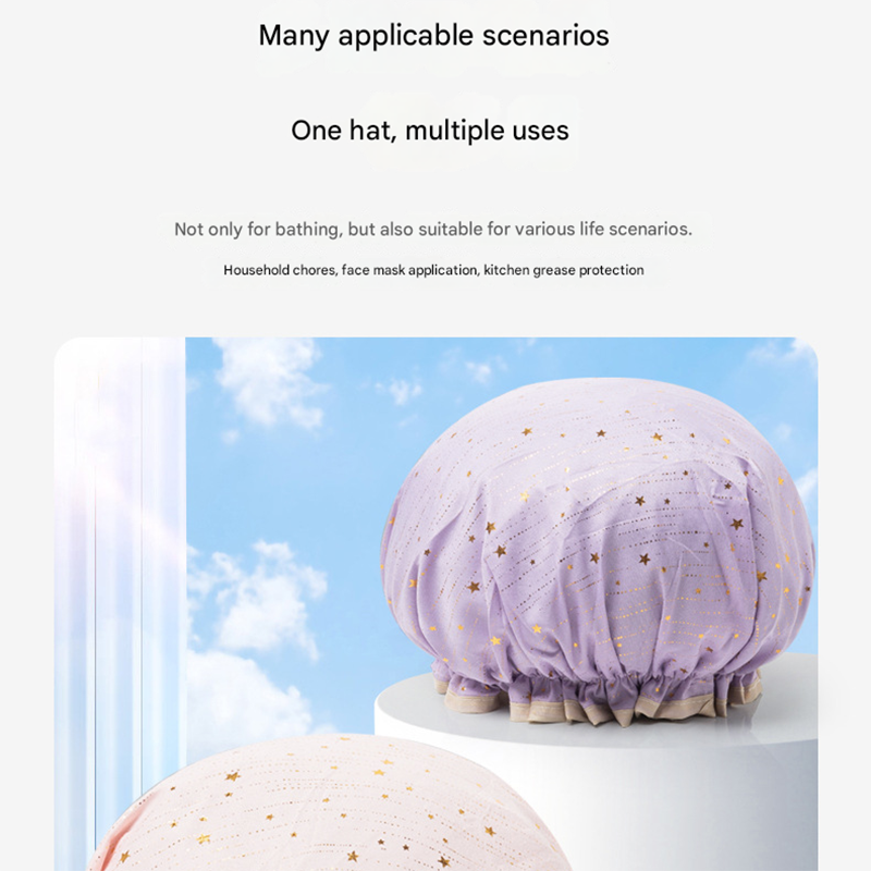 3 Pack Green Double Layer Shower Cap for Women Waterproof Bath Hair Cover Reusable Elastic Hat for Spa Salon and Home Use