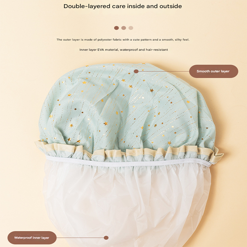 3 Pack Starry sky light pink Double Layer Shower Cap for Women Waterproof Bath Hair Cover Reusable Elastic Hat for Spa Salon and Home Use