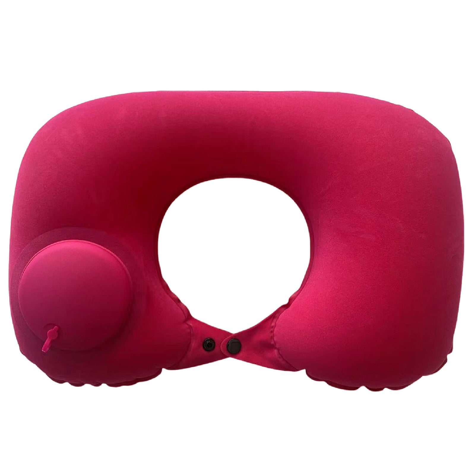 2-PCS Rose red Inflatable Travel Neck Pillow Press to Inflate U-Shape Soft Flocking Support Cushion for Airplane Car & Camping Portable Air Pump Design