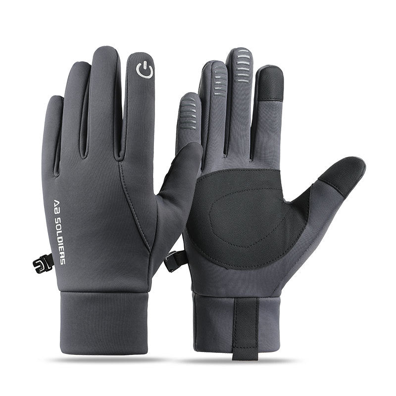 Grey Winter Thermal Gloves for Men Outdoor Cycling Driving Waterproof Touch Screen Warm Fleece Lining Anti-Slip(Size:L)