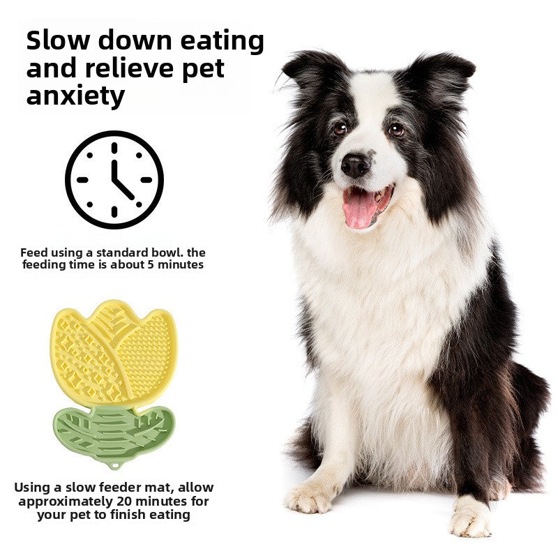 2-pcs yellow Tulip Shaped Silicone Pet Licking Mat Slow Feeder Dog Cat Lick Pad with Suction Cups Anxiety Relief and Boredom Buster