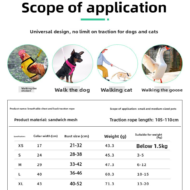 2-Pcs Pink Adjustable Pet Harness with Leash – Breathable Mesh Design for Small Dogs, Cats, Chickens, Ducks & More | Anti-Escape, 360° Support, Lightweight & Comfortable in Australia(Size:M)