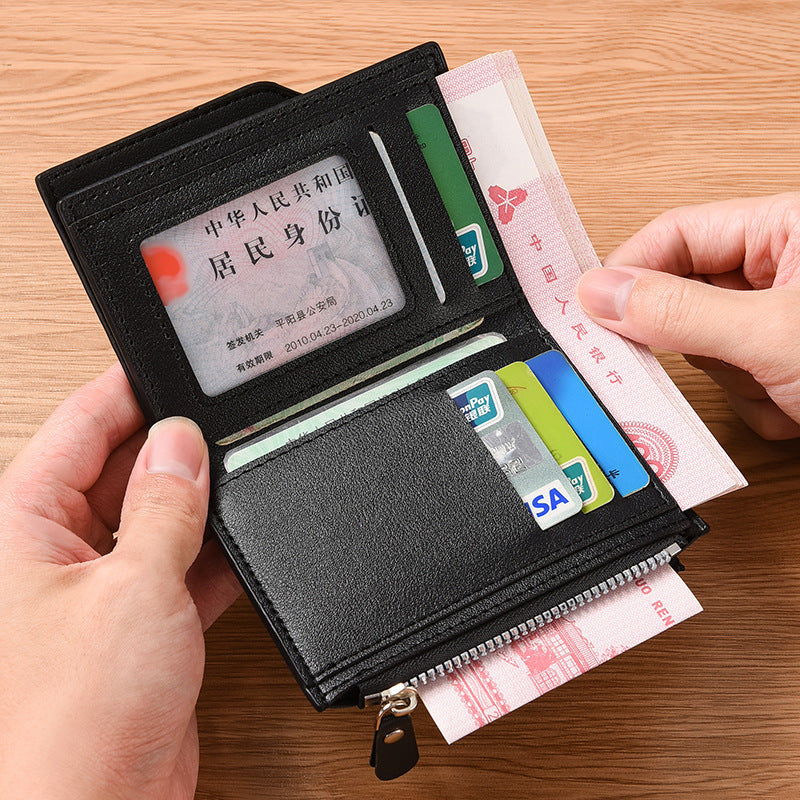 Coffee color Men's Compact Wallet – Multi-Card Holder with Zippered Coin Pocket, 13 Card Slots, Lightweight and Durable Design