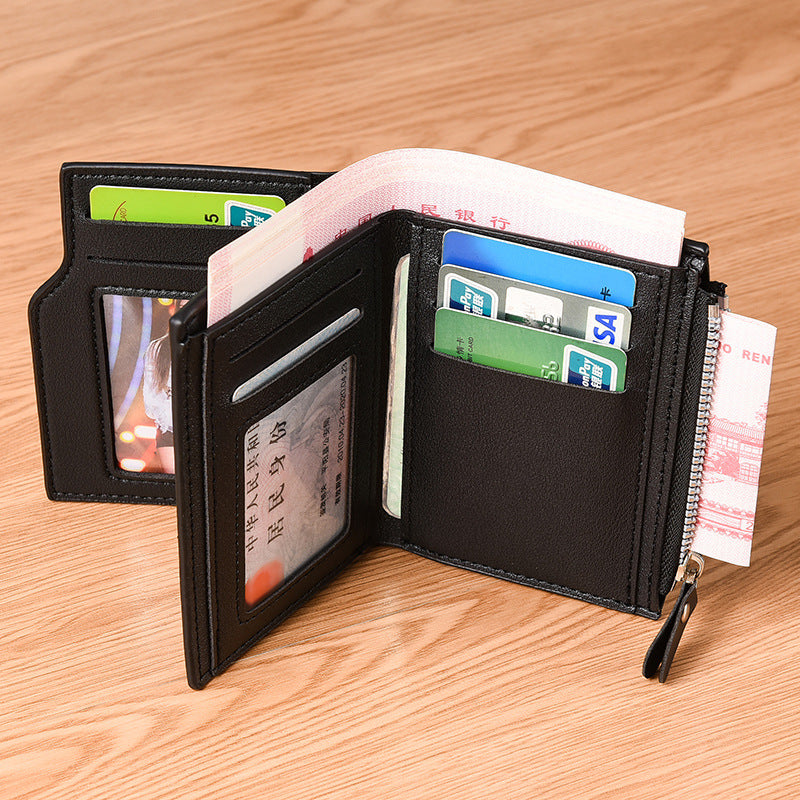 Coffee color Men's Compact Wallet – Multi-Card Holder with Zippered Coin Pocket, 13 Card Slots, Lightweight and Durable Design