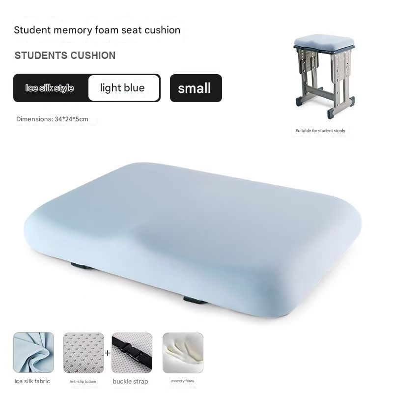 Light blue Ergonomic Memory Foam Student Seat Cushion – 34×24×5cm, Breathable & Anti-Slip Design for Long-Term Sitting Comfort in Classrooms | Ideal for Primary and Secondary School Students