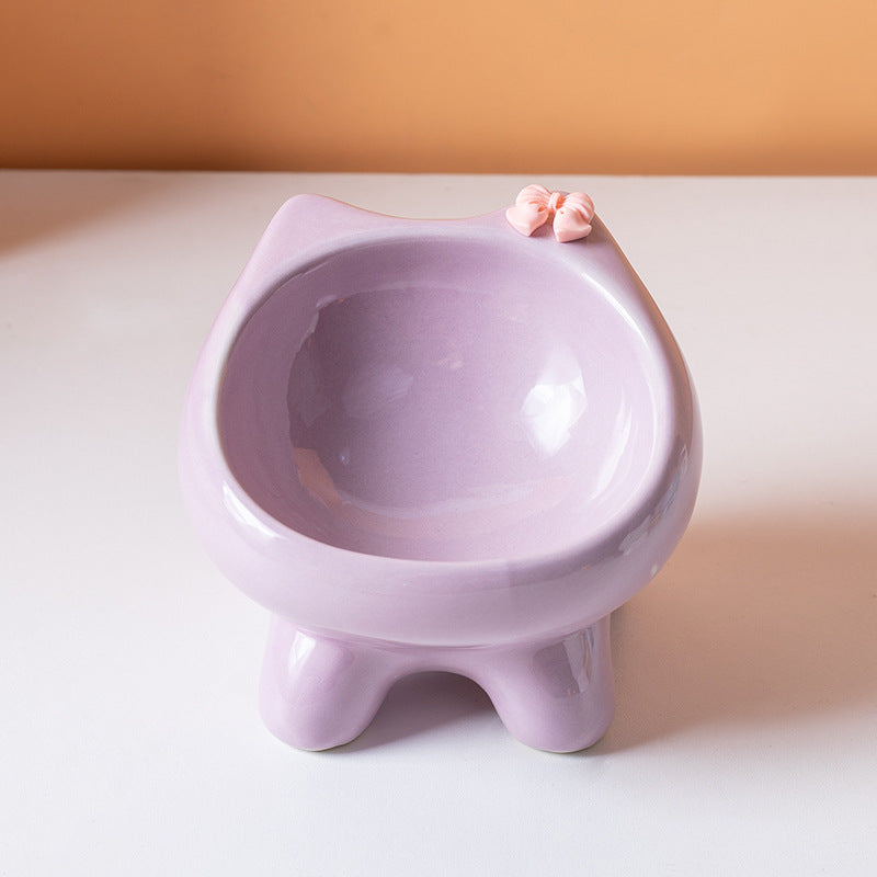 Purple Ceramic Elevated Cat Bowl Tilted Raised Pet Feeder with Anti-Slip Base Cute Design for Wet or Dry Food Ideal for Australian Pets