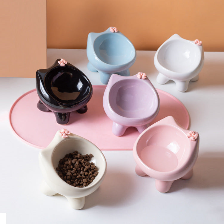 Purple Ceramic Elevated Cat Bowl Tilted Raised Pet Feeder with Anti-Slip Base Cute Design for Wet or Dry Food Ideal for Australian Pets