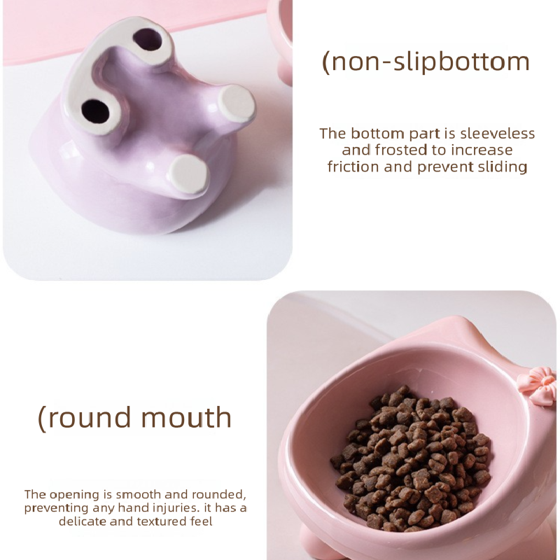 Beige Ceramic Elevated Cat Bowl Tilted Raised Pet Feeder with Anti-Slip Base Cute Design for Wet or Dry Food Ideal for Australian Pets