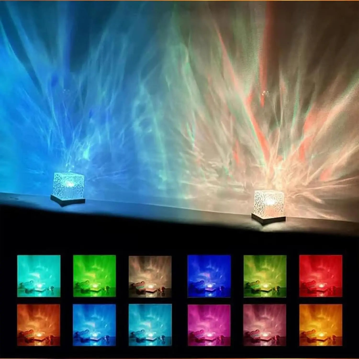 Crown Dynamic Water Ripple Projector Night Light 16 RGB Colours Rechargeable LED Atmosphere Lamp with Remote Control for Bedroom and Photography