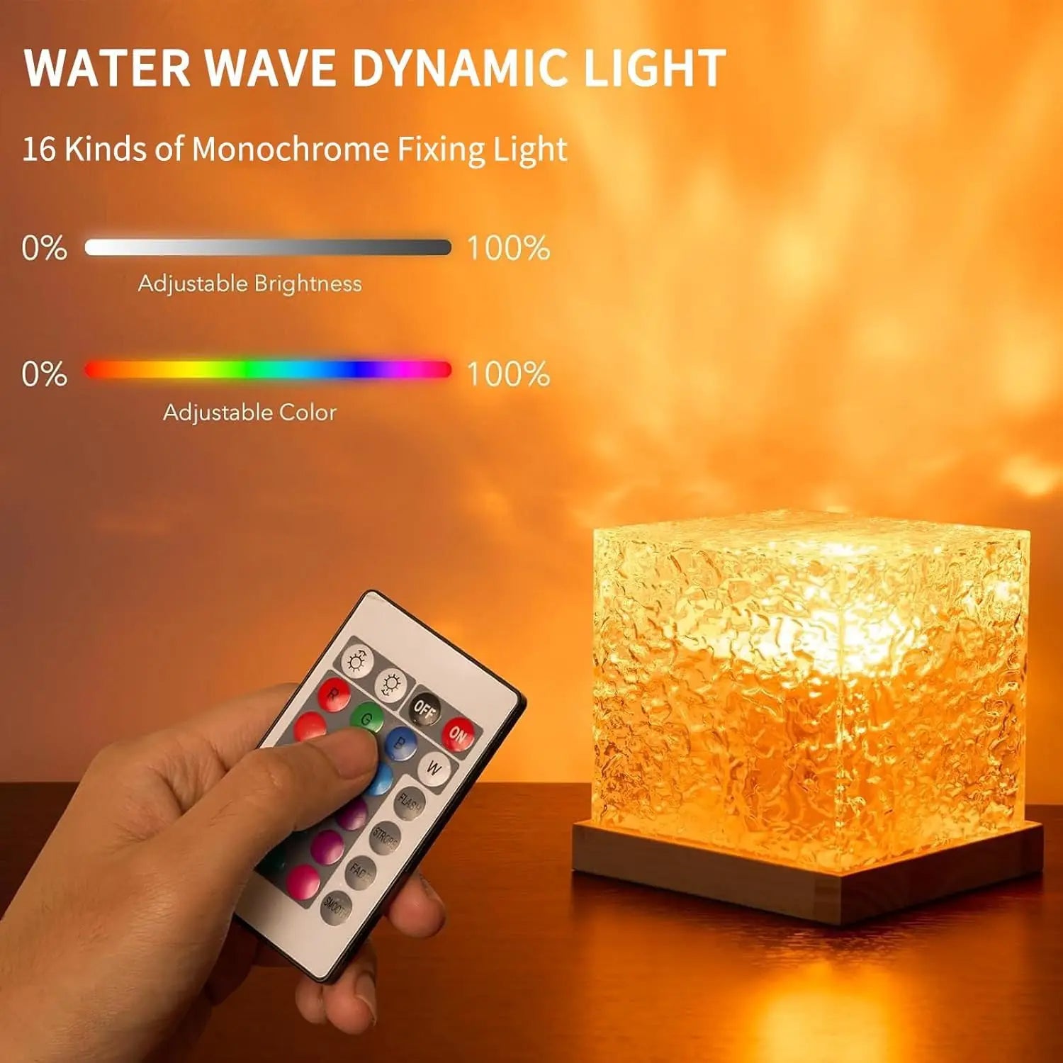 Crown Dynamic Water Ripple Projector Night Light 16 RGB Colours Rechargeable LED Atmosphere Lamp with Remote Control for Bedroom and Photography