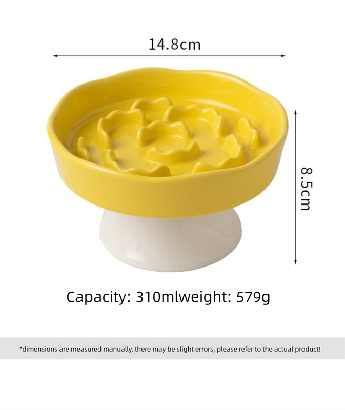 White Ceramic Elevated Slow Feeder Bowl Raised Pet Dish 310ml Anti-Vomit Puzzle Design for Cats and Small Dogs Healthy Digestion Sturdy Base
