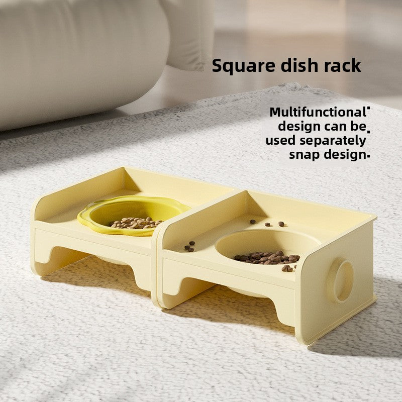 Yellow Ceramic Raised Cat Bowl with Splash Proof Stand 250ml Elevated Pet Feeder for Kittens and Small Dogs Modular Interlocking Design