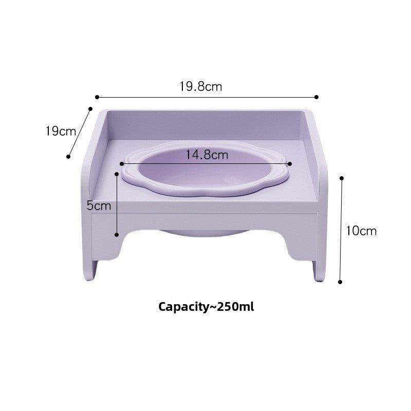 Purple Ceramic Raised Cat Bowl with Splash Proof Stand 250ml Elevated Pet Feeder for Kittens and Small Dogs Modular Interlocking Design