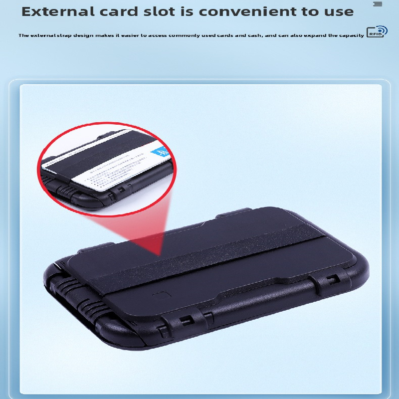 Black RFID Blocking Aluminium Card Holder Wallet Waterproof Hard Shell Case with Cash Strap for Men Travel and Daily Use