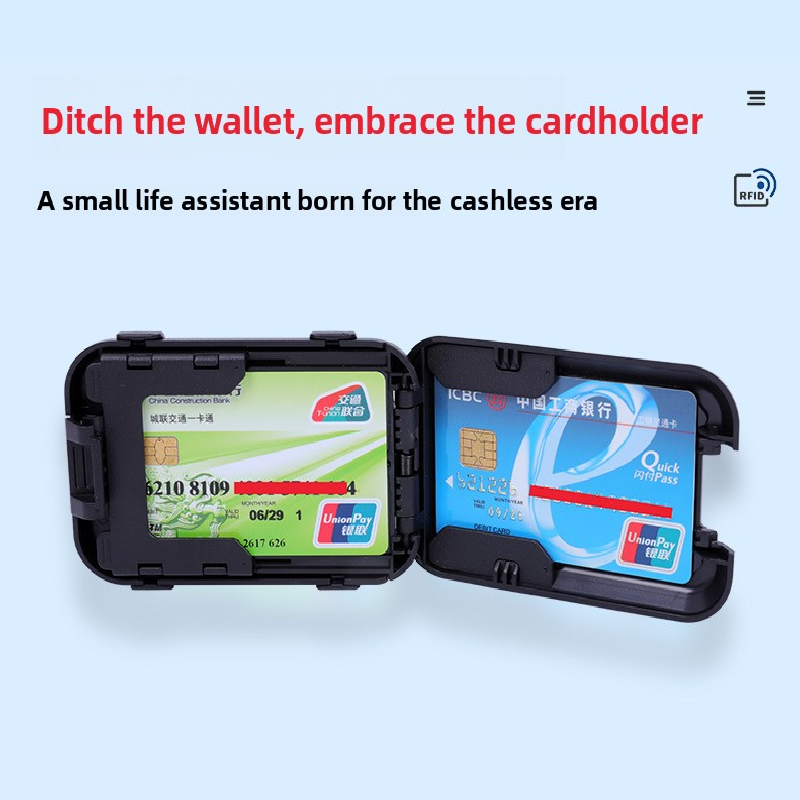 Dark grey RFID Blocking Aluminium Card Holder Wallet Waterproof Hard Shell Case with Cash Strap for Men Travel and Daily Use