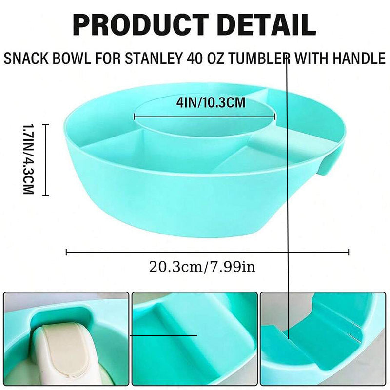 2 Pack Blue Snack Bowl for Stanley 40oz Tumbler with Handle Reusable Silicone Snack Ring Divider Tray for Movie Night Road Trip and Camping
