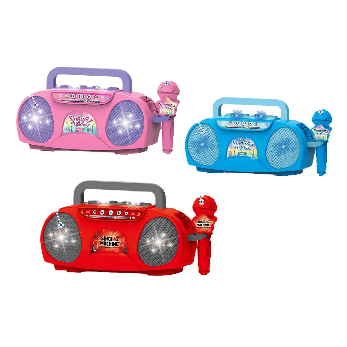 Pink Kids Portable Singing Machine Karaoke Boombox Toy with Microphone Flashing Lights and MP3 Music Player for Boys and Girls