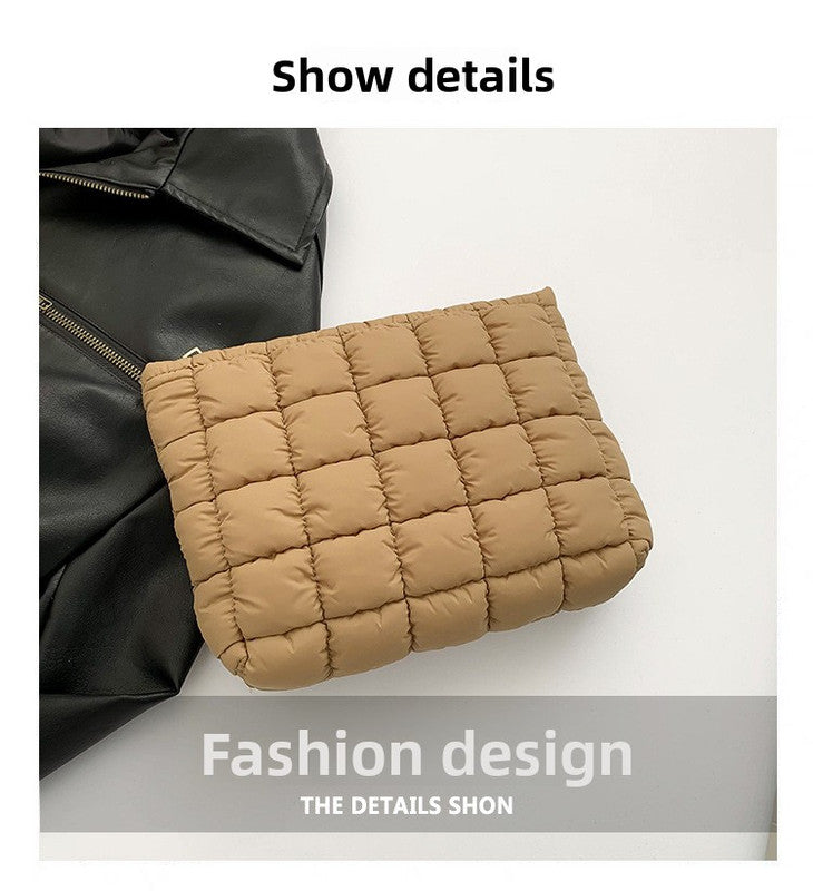 Pink Puffer Makeup Bag Quilted Pouch Cosmetic Organizer Bag Soft Nylon Travel Toiletry Bag Zipper Handbag for Women