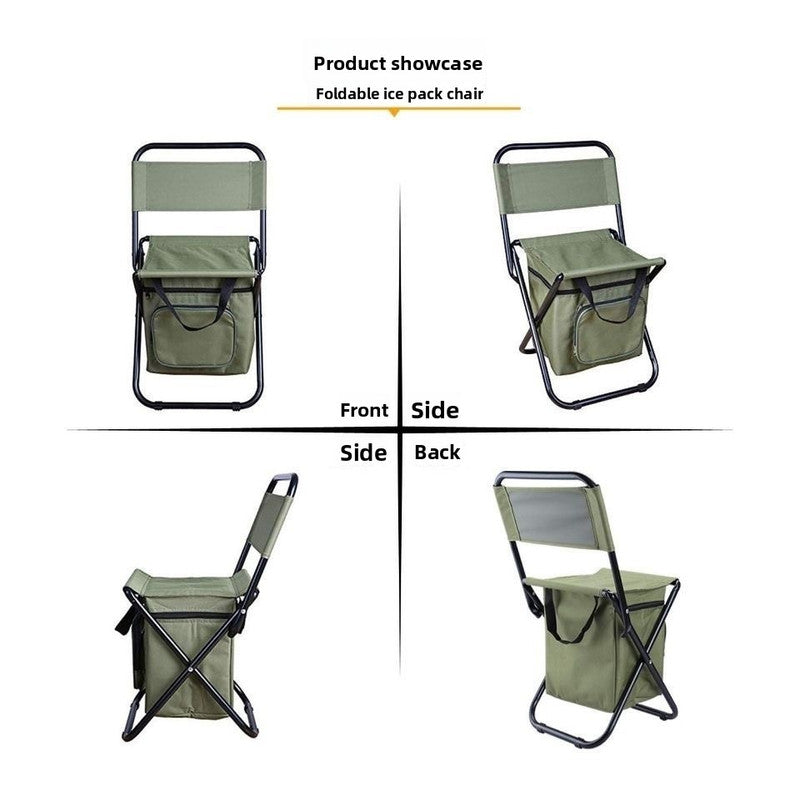 Military green 3-in-1 Portable Folding Camping Chair with Built-in 10L Cooler Bag Lightweight Backpack Stool for Fishing Beach and Outdoor Picnics